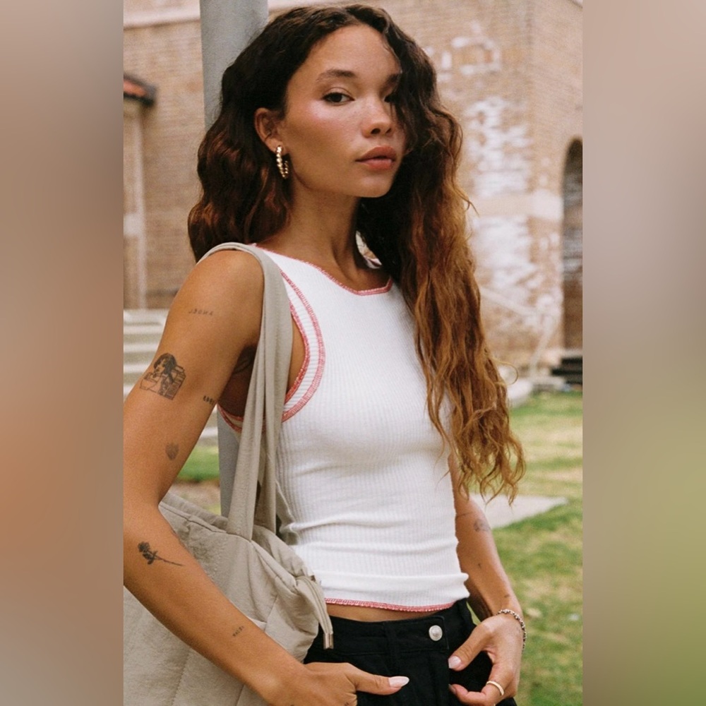 White‎ and Red Trim Women's Tank Top